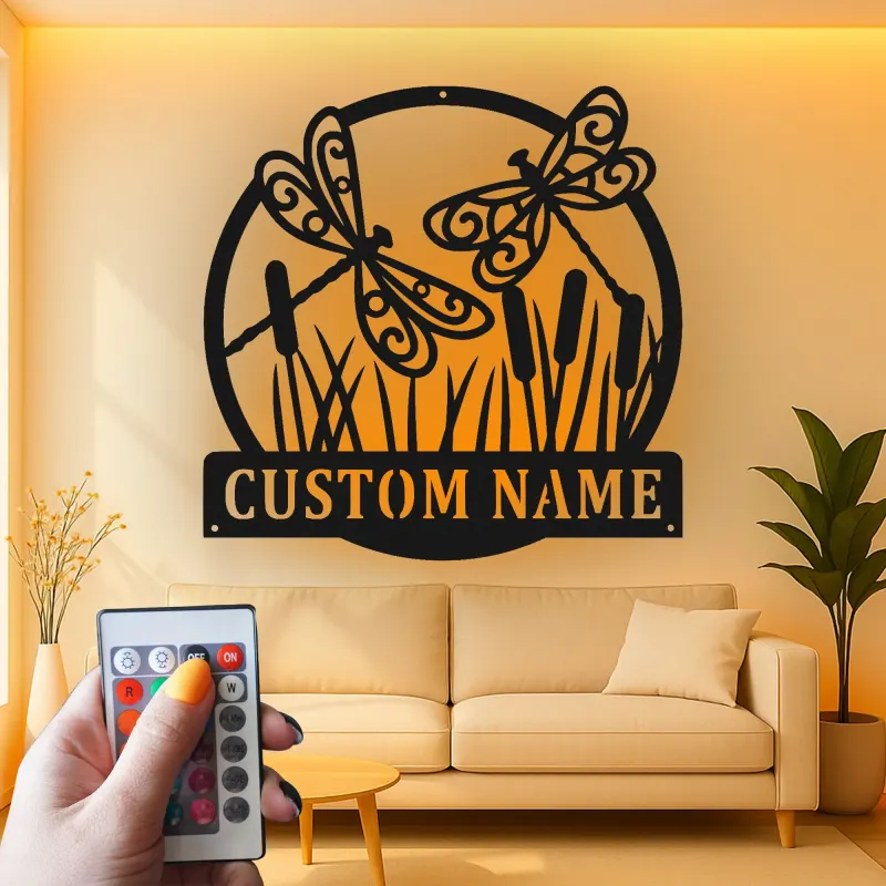 Insegna in metallo LED personalizzata con libellula, regalo per amanti della natura, decorazione per giardino o patio