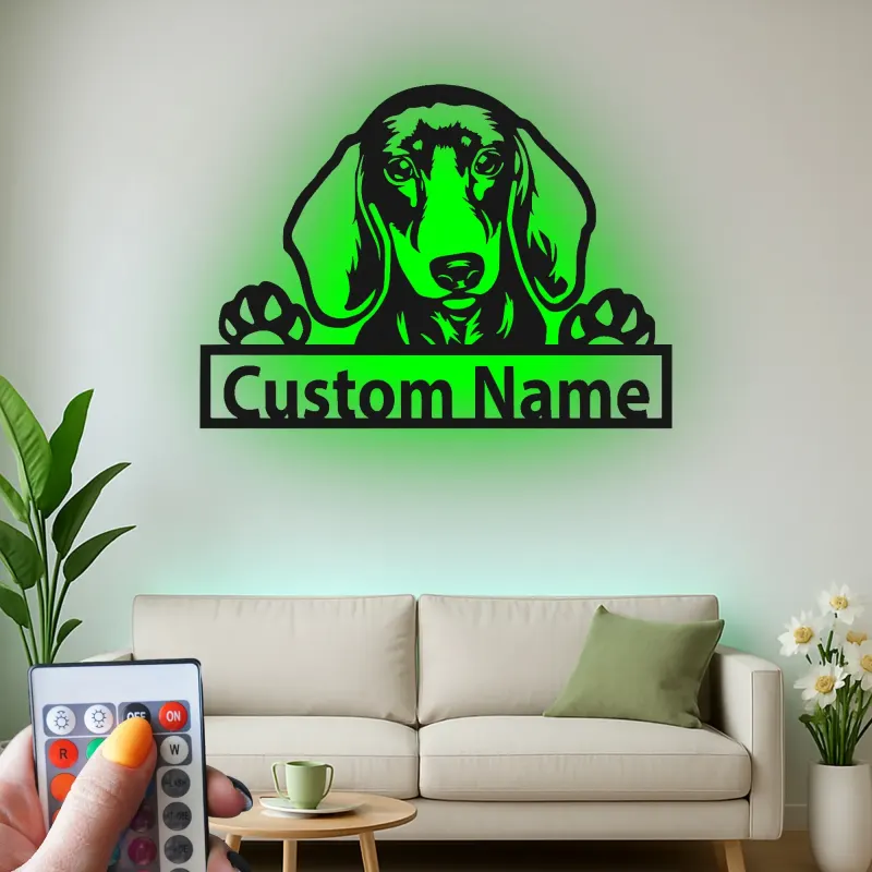 Cartel de metal LED personalizado de Dachshund, regalo para amantes de los perros, decoración para el salón 1