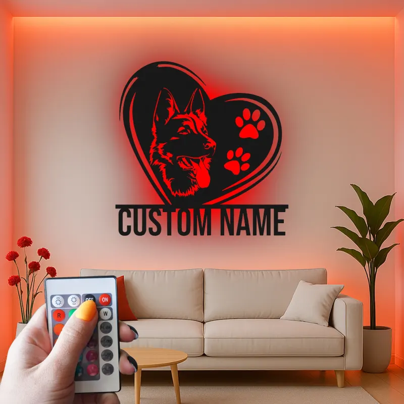 Custom German Shepherd Led Light Metal Wall Art Personalized Dog Lover Gift Living Room Pet Decor 7