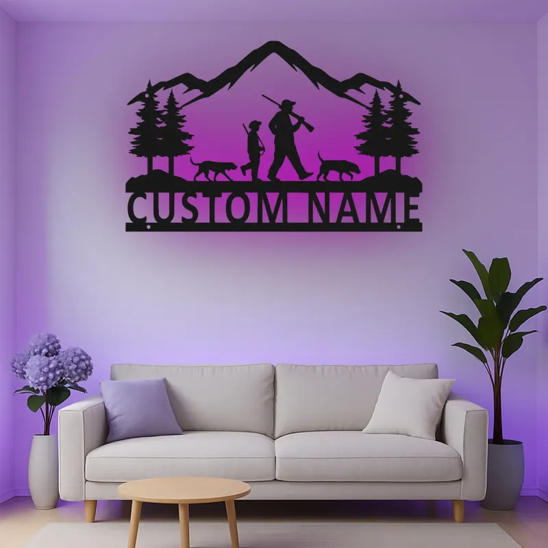 Décoration murale en métal personnalisée pour famille de chasseurs avec éclairage LED