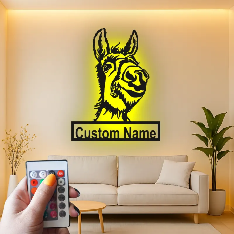 Personalisierte LED-Metall-Wandkunst mit Esel – Geschenk mit Bauernhoftier, rustikale Wohnkultur für Tierliebhaber
