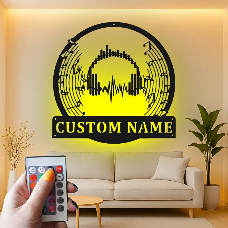 Personalized DJ LED Sign | Custom Metal Headphones Wall Art | Soundwave Music Studio Decor | Audio Wave Gift for Musicians
