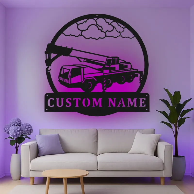 Cartel de metal LED de camión de grúa personalizado, regalo para entusiastas de la construcción, decoración para garaje u oficina