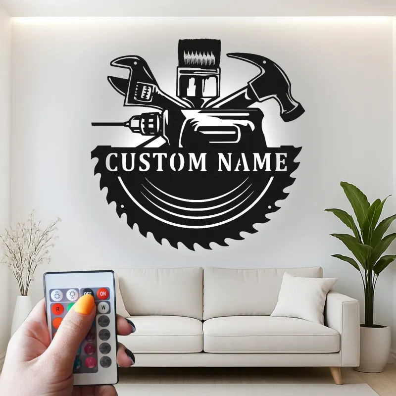 Custom Tool Set Led Light Metal Wall Art Personalized Gift for Handyman Garage or Workshop Decor 2