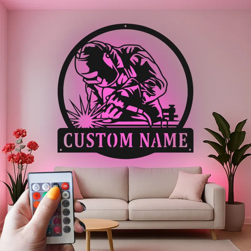 Décoration murale en métal LED personnalisée pour soudeurs - Cadeau de garage pour passionnés de soudure