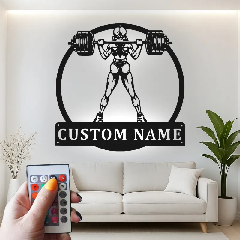 Insegna in metallo personalizzata per sollevatrice LED - Regalo fitness per lei - Decorazione palestra per appassionati di forza
