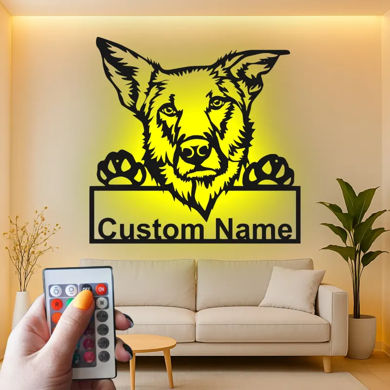 Cartel de metal LED personalizado de Pastor Alemán, regalo para amantes de los perros, decoración para la sala de estar
