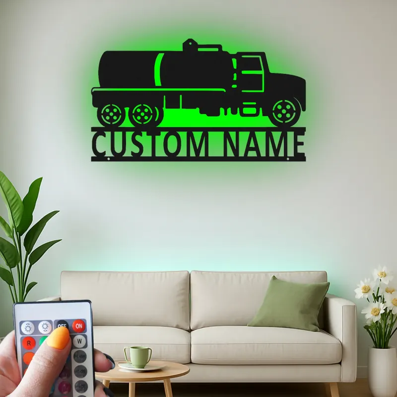 Insegna in metallo LED per camion cisterna | Insegna da parete personalizzata per ufficio | Decorazione industriale personalizzata per camionisti e logistica