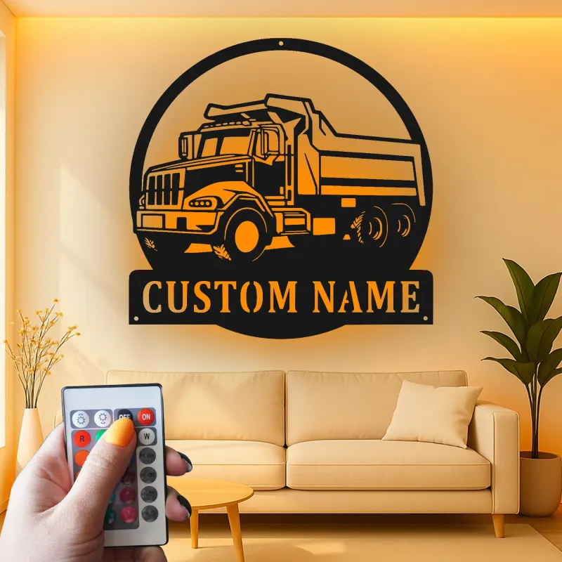Décoration murale en métal LED personnalisée en forme de camion benne pour passionnés de camions - Décoration de garage ou de coin homme