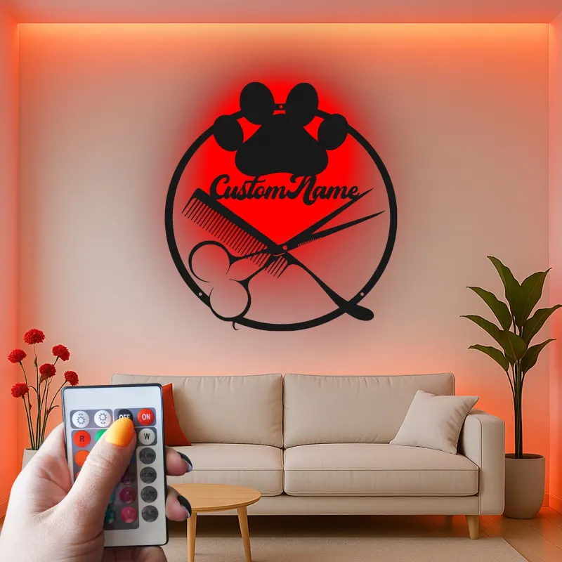 Custom Hair Stylist Led Light Metal Wall Art Personalized Barber Shop Gift Salon Decor for Hairdressers