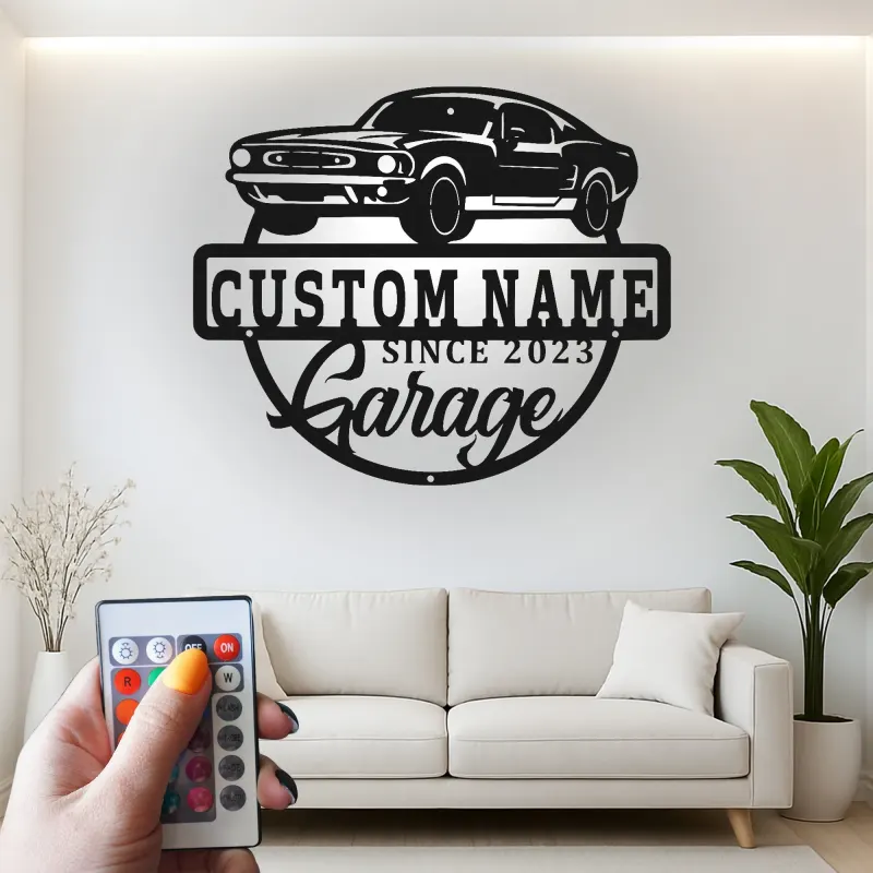 Décoration murale en métal LED personnalisée pour voiture de muscle - Cadeau de garage pour passionnés de voitures
