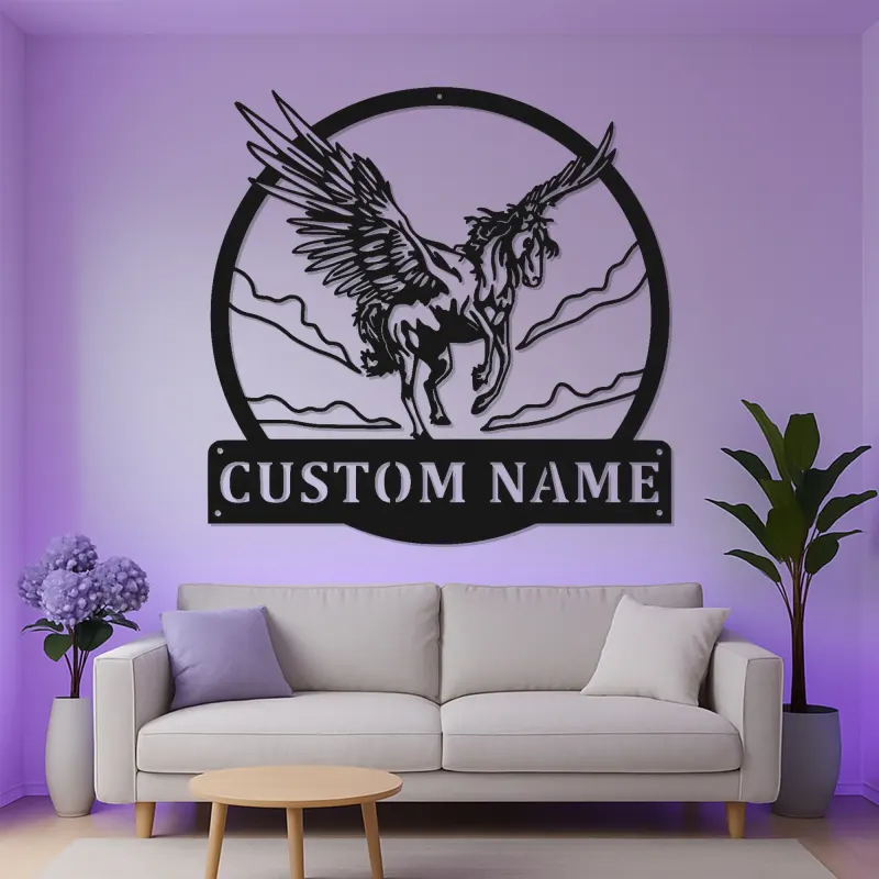 Pegasus LED Metal Wall Art | Custom Name Sign for Nursery & Bedroom | Personalized Flying Horse Fantasy Decor Gift