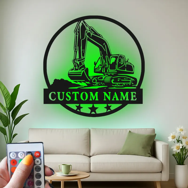 Insegna in metallo LED personalizzata per escavatore - Regalo per lui, decorazione per ufficio o garage 1