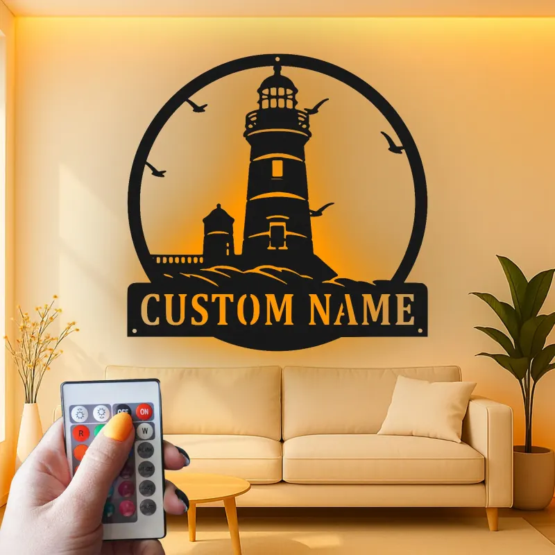 Custom Lighthouse Led Light Metal Wall Art Personalized Coastal Gift Nautical Decor for Beach House 2