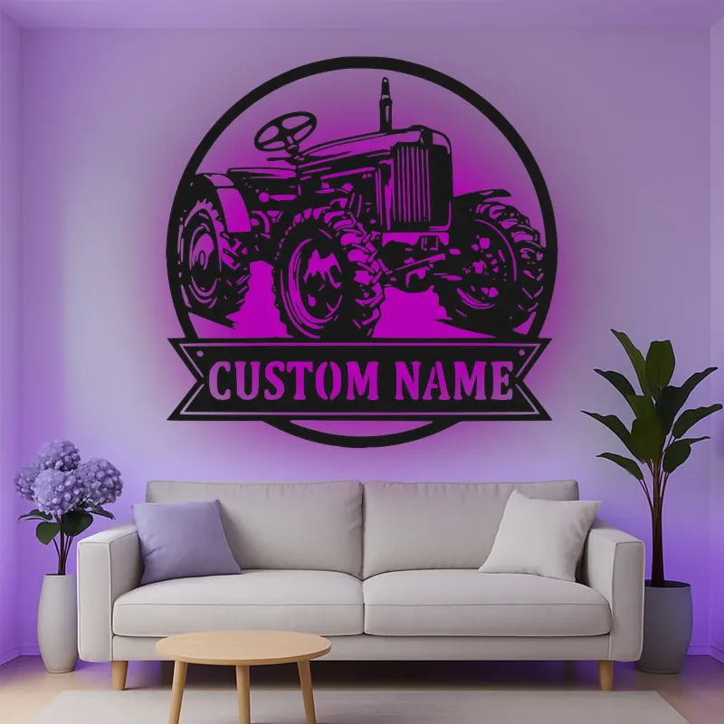 Custom Tractor Led Light Metal Wall Art Personalized Farmer Gift Rustic Farmhouse Decor for Barn or Garage