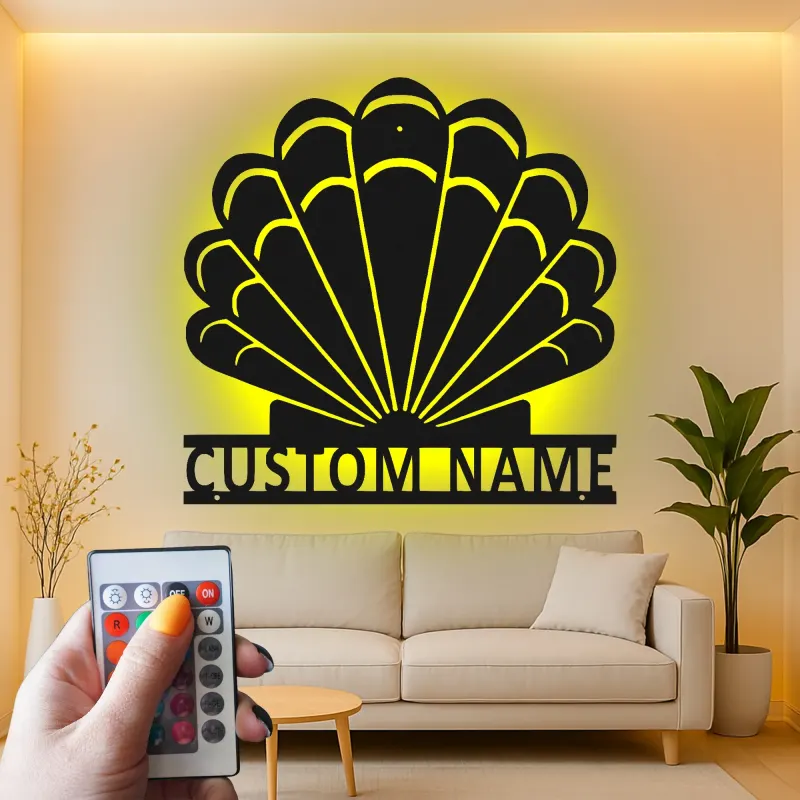 Panneau LED en forme de coquillage personnalisé | Décoration murale en métal sur mesure | Décor nautique pour maison de plage | Cadeau pour maison côtière