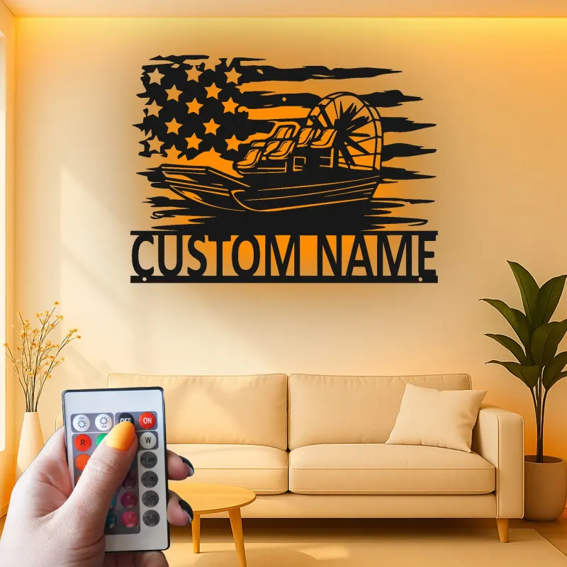 Insegna in metallo personalizzata con luce LED per airboat - Regalo per appassionati di nautica, decorazione per man cave