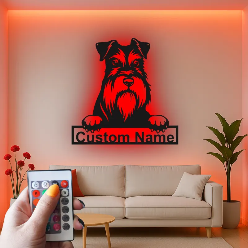 Insegna Personalizzata per Schnauzer | Arte in Metallo LED | Decorazione per Ritratto di Animali | Regalo per Amanti dei Cani