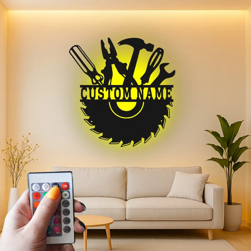 Panneau LED en métal pour menuisier personnalisé | Art mural d'atelier personnalisé | Cadeau pour menuisier | Décor de garage illuminé