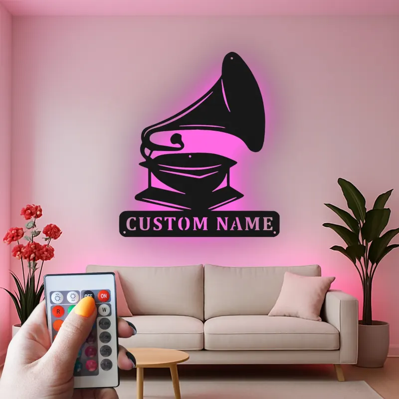 Insegna in metallo LED personalizzata per amante della musica, regalo in stile vintage per la casa 1