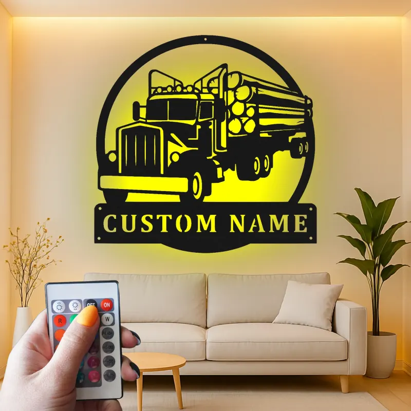 Personalisierte Logging Truck Metallschild | LED Wandkunst | Geschenk für Trucker | Männerhöhlen & Garagen Dekor