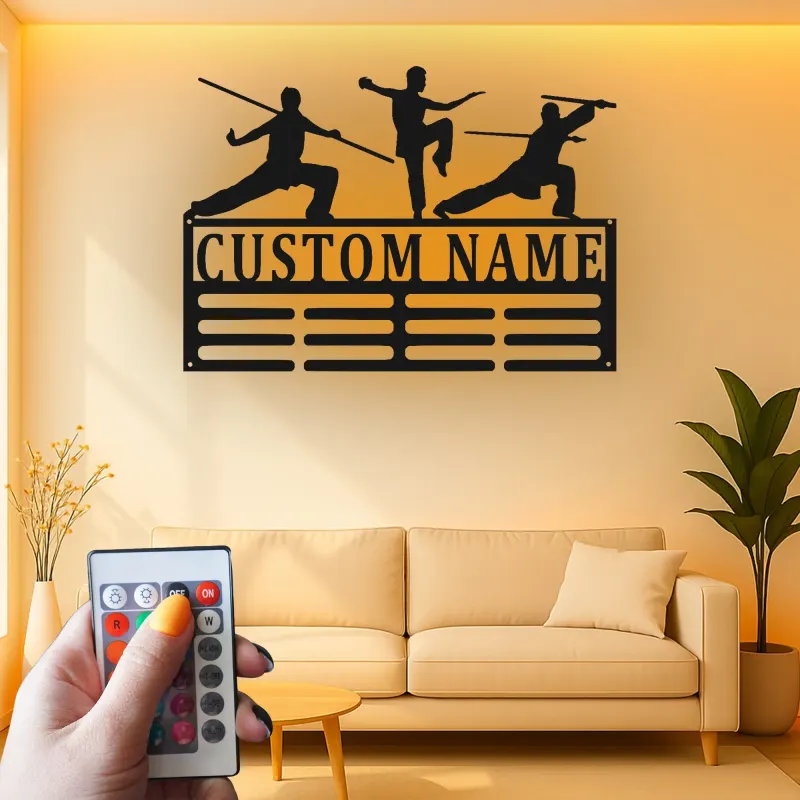 Arte Murale in Metallo per Arti Marziali Personalizzata | Insegna LED Personalizzata per Kung Fu | Regalo Decorativo per Dojo e Scuola di Karate