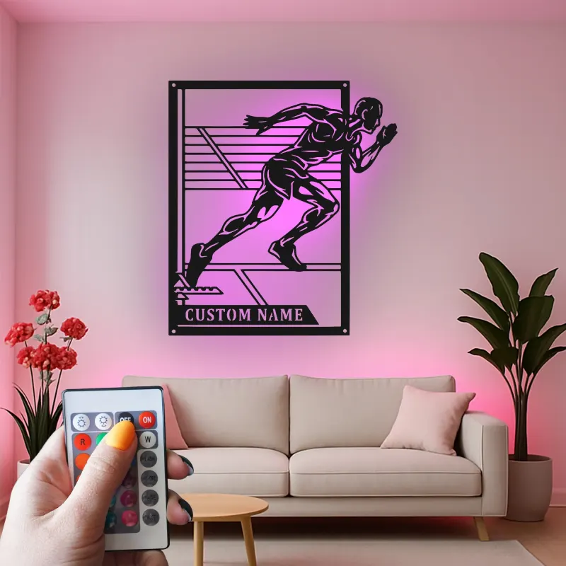 Custom Sprinter LED Sign | Personalized Track & Field Metal Wall Art | Athlete Gift for Coach | Gym Decor