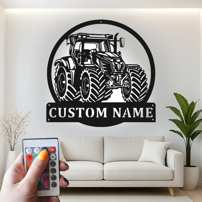 Personalisierte LED-Beleuchtung Metall-Wandkunst für Traktoren – Geschenk für Landwirte, Garage oder Stall Dekor