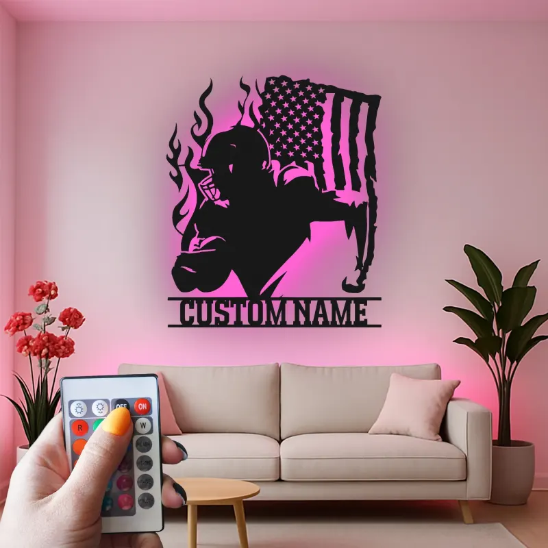 Plaque LED personnalisée joueur de football américain | Décoration murale en métal personnalisée pour salle de jeux | Cadeau pour adolescent sportif