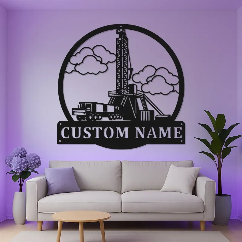 Custom Oil Rig Metal Wall Art | Personalized Drilling Derrick LED Sign | Industrial Oilfield Decor | Gift for Worker