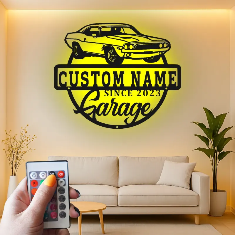 Insegna in metallo LED personalizzata per garage con auto muscolare regalo per appassionati di auto decorazione man cave 12