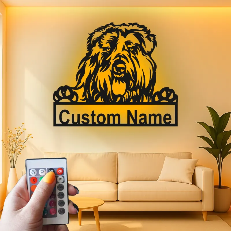 Panneau LED Old English Sheepdog | Décoration murale en métal personnalisée | Cadeau pour amoureux des chiens | Décor avec le nom de l'animal