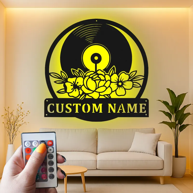 Cartel de metal LED de disco de vinilo personalizado para amantes de la música, regalo para estudio en casa 1