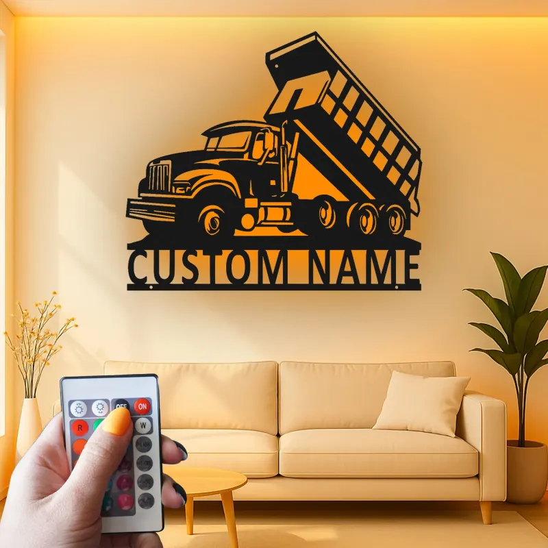 Cartel de metal LED de camión volquete personalizado, regalo para entusiastas de camiones, decoración para garaje u oficina 1
