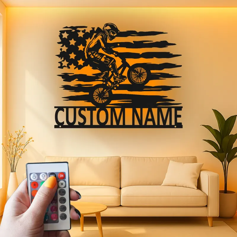 Insegna in metallo LED personalizzata per ciclisti con BMX Rider - Regalo per ciclisti, decorazione per camera da letto o sala giochi per adolescenti