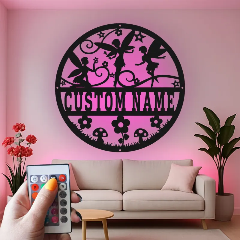 Cartel de metal LED personalizado de jardín de hadas regalo para niños decoración mágica de guardería