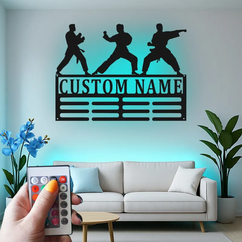 Insegna in metallo personalizzata per Karate | Arte da parete LED per arti marziali | Decorazione per Dojo e regalo per atleta