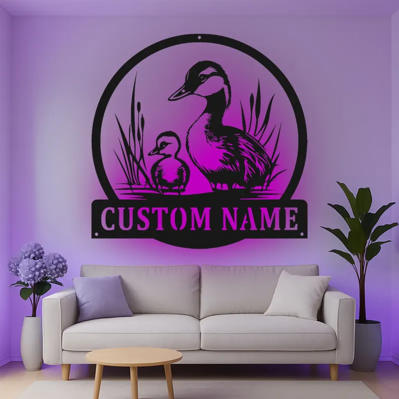 Custom Duck Family Led Light Metal Wall Art Personalized Nature Lover Gift Living Room or Nursery Decor