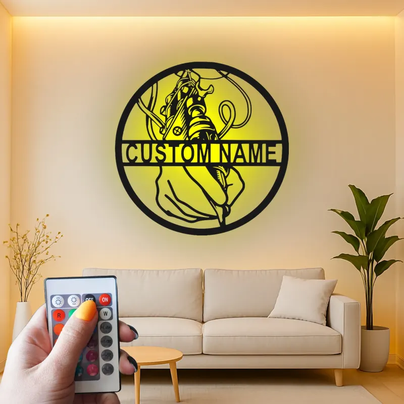 Panneau de Studio de Tatouage Personnalisé | Décoration Murale Métallique LED Personnalisée | Plaque de Nom d'Artiste de Tatouage | Panneau de Bienvenue pour Boutique