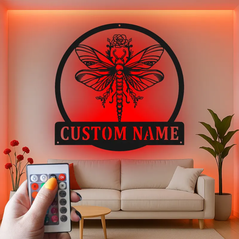 Décoration murale en métal LED personnalisée Libellule Cadeau pour amoureux de la nature Décor de chambre ou de salon 2
