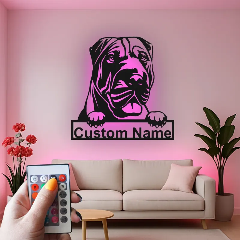 Cartel de metal personalizado con luz LED de mastín, regalo para amantes de los perros, decoración de sala de estar