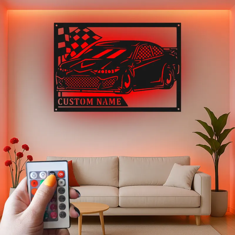 Personalized Race Car LED Sign | Custom Metal Wall Art for Garage | Gift for Car Enthusiast | Racing Decor