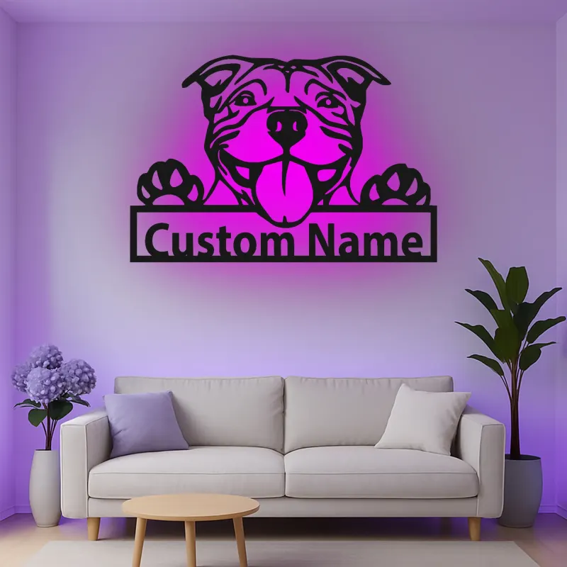 Insegna in metallo LED Bulldog personalizzata regalo per amanti dei cani decorazione per soggiorno 4