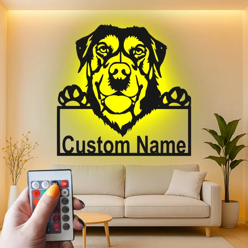 Cartel de metal personalizado con luz LED de Rottweiler, regalo para amantes de los perros, decoración para sala de estar