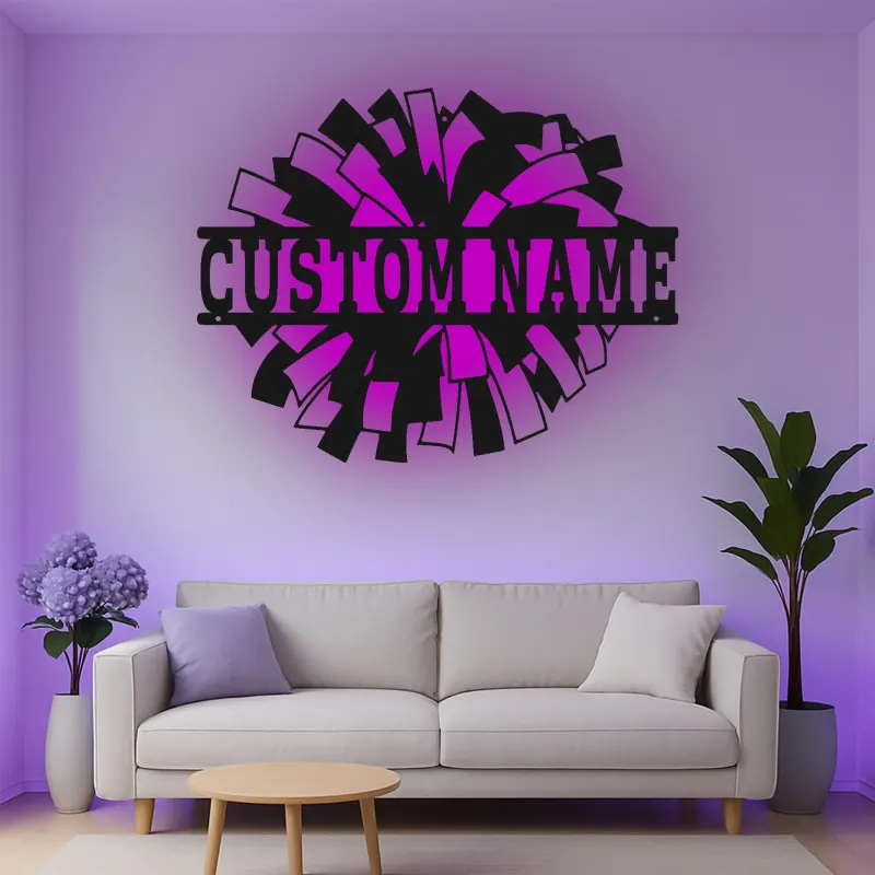 Insegna in metallo LED a pom pom di cheerleading regalo personalizzato per cheerleader decorazione camera o sala giochi