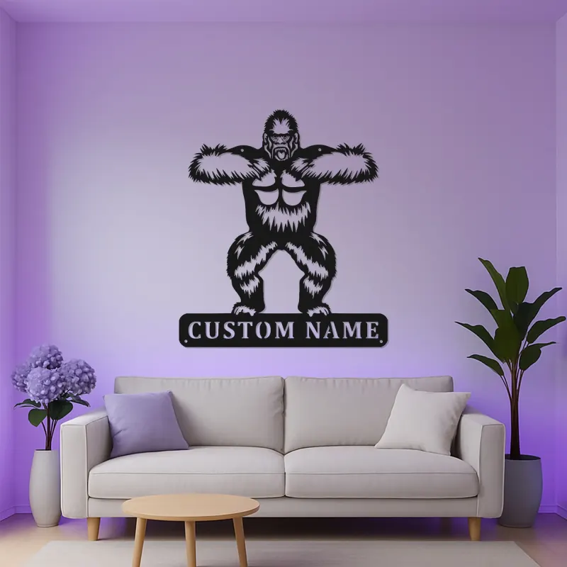 Personalisiertes Gorilla-Metallschild | Individuelle LED-Wandkunst | Man Cave Dekor & Geschenk für Tierliebhaber | Gym Namensschild