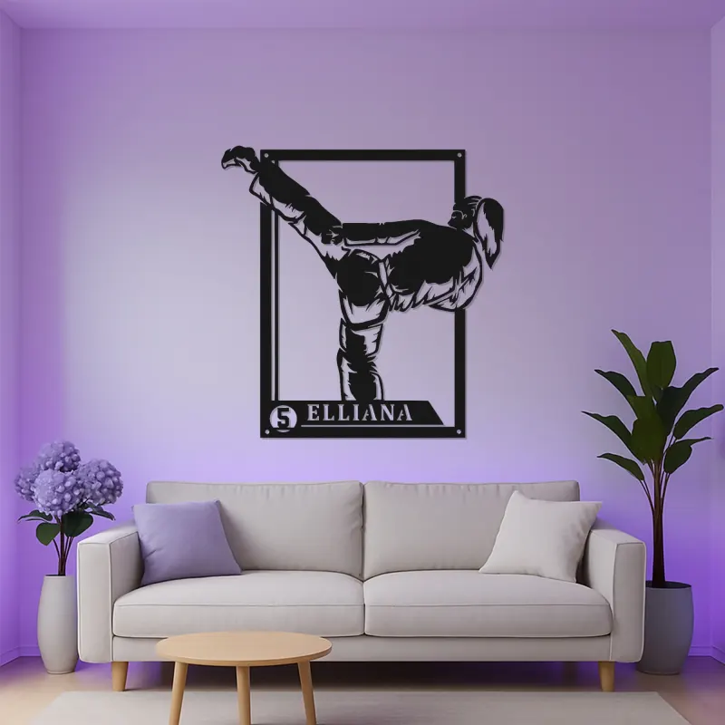 Panneau personnalisé d'arts martiaux féminin | Panneau en métal LED de coup de pied de karaté sur mesure | Cadeau pour combattante