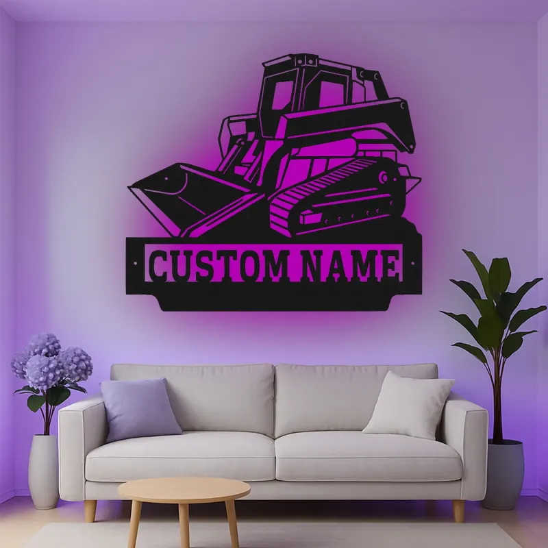 Insegna in metallo personalizzata con LED Bulldozer Regalo per appassionati di costruzione Decorazione per garage o ufficio 1