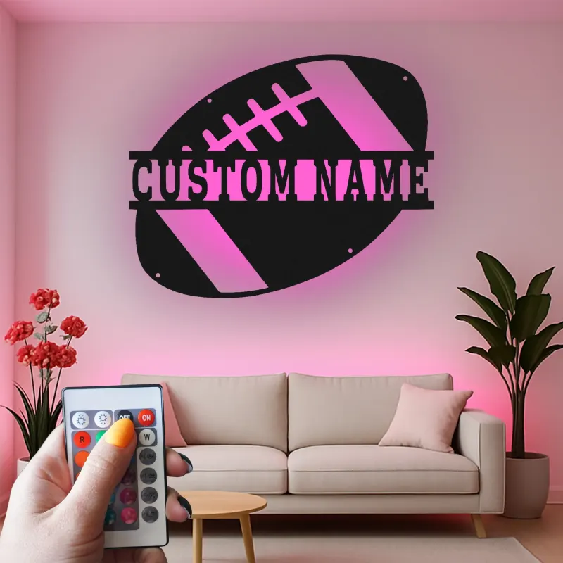Custom Football LED Sign | Personalized Metal Name Art for Game Room | Athlete Gift & Boys Room Decor