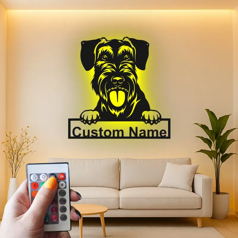 Insegna in metallo LED personalizzata Schnauzer regalo per amanti dei cani decorazione per soggiorno